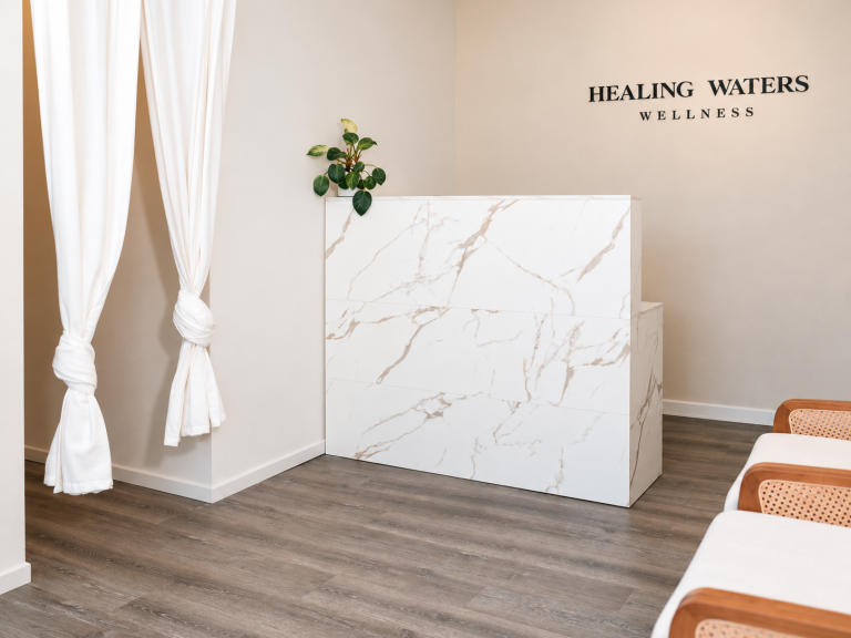 Healing Waters Wellness reception area in Huntington Beach